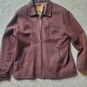 Men's Brown Leather Zip-Front Jacket
